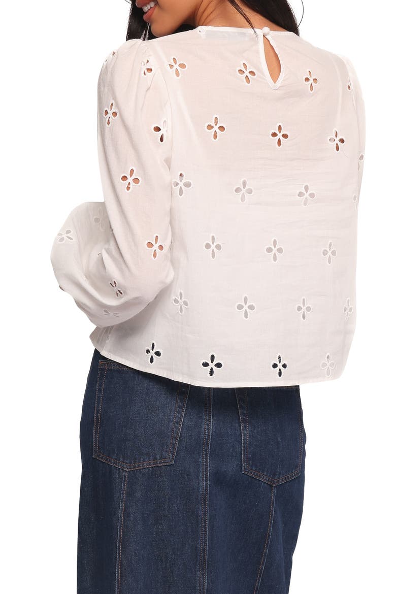 Aggie Embroidered Eyelet Balloon Sleeve Top, Alternate, color, WHITE