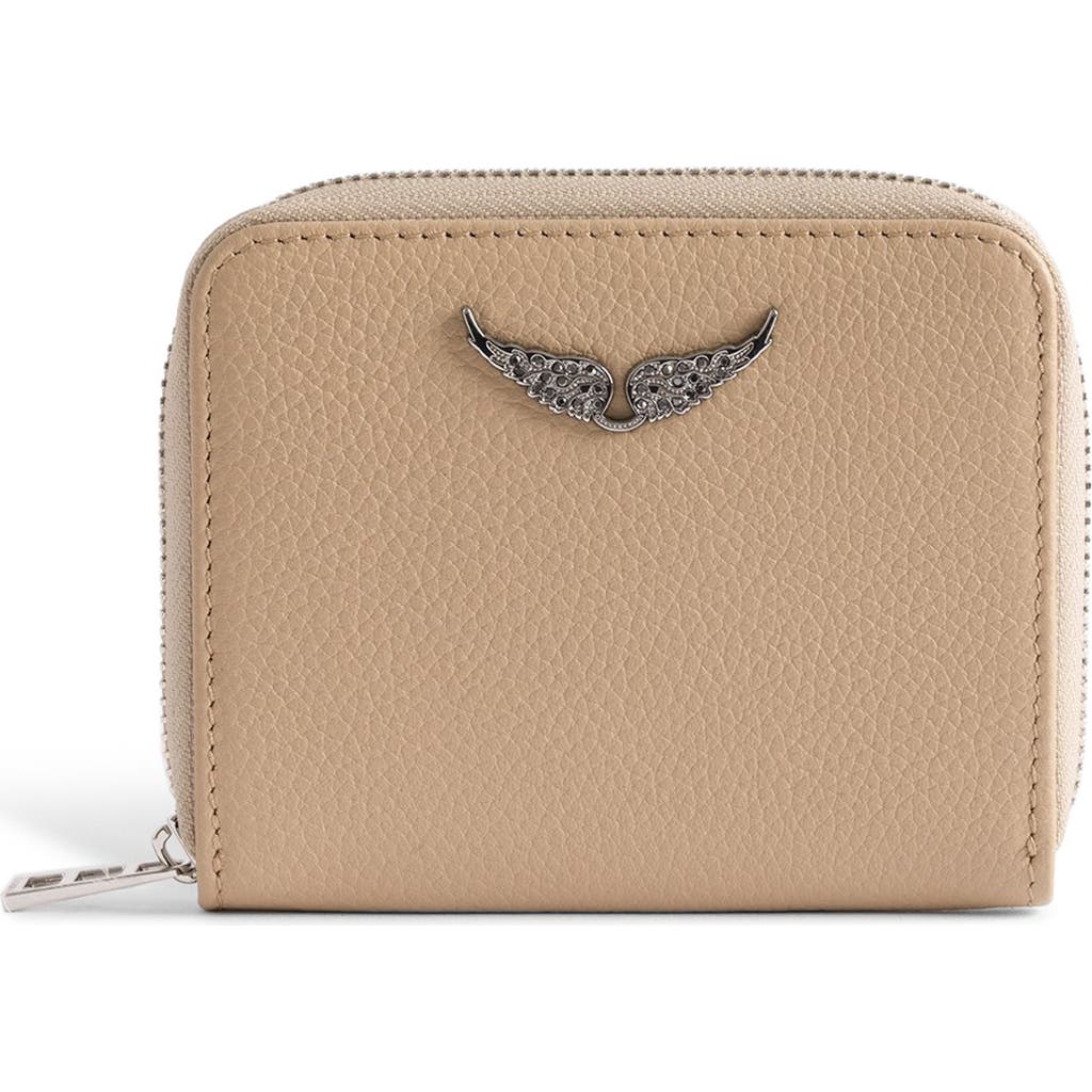 Zadig & Voltaire Mini Grained Leather Card Case In Neutral