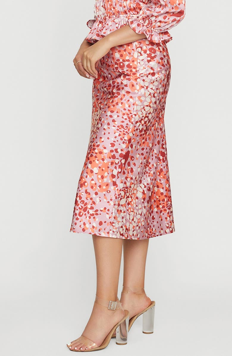 Lost + Wander The Wild Side Abstract Animal Satin Midi Skirt, Alternate, color,