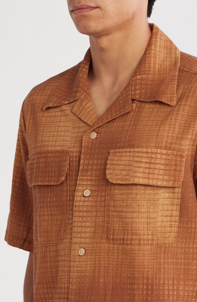 NN07 Daniel Abstract Print Linen & Cotton Blend Camp Shirt, Alternate, color, Brown Print