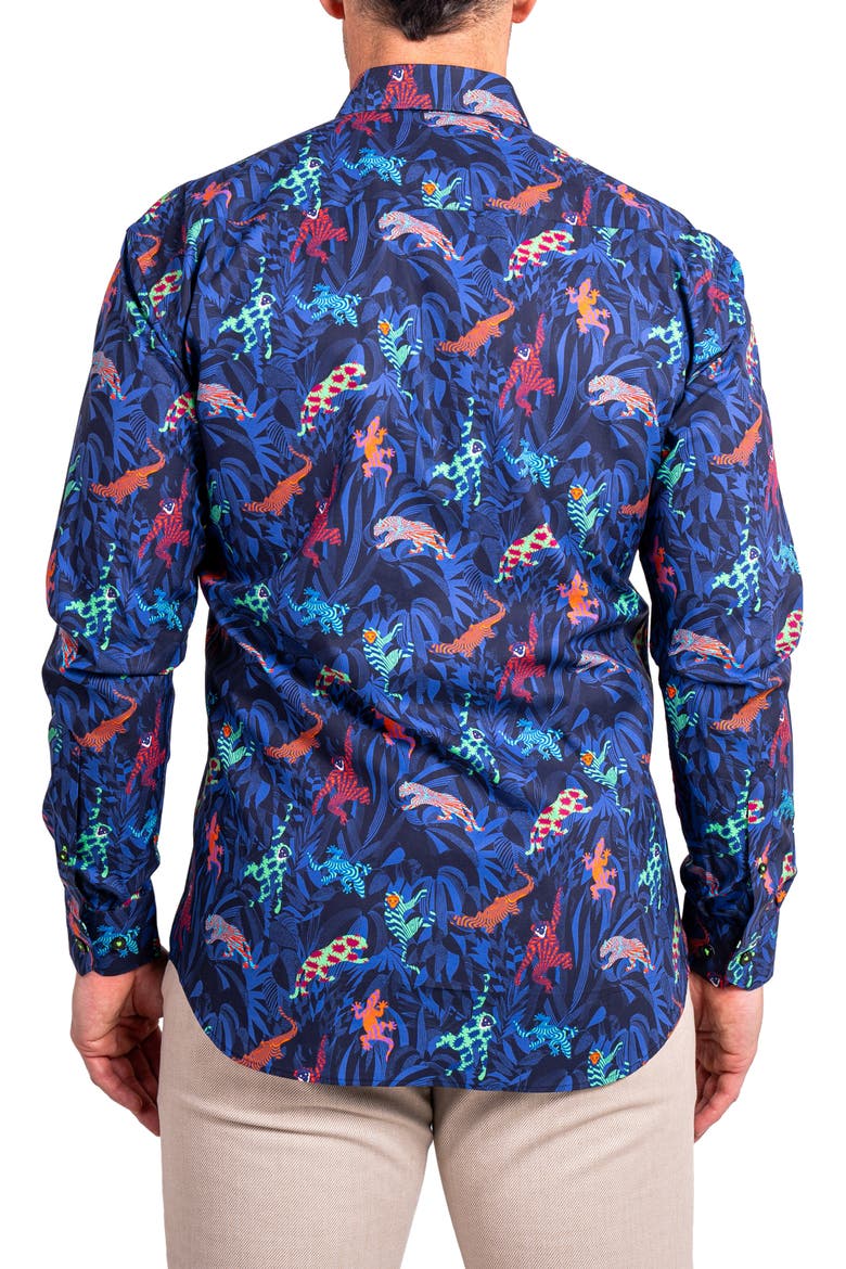 Fibonacci Ascension 0213 Jungle Print Contemporary Fit Button-Up Shirt, Alternate, color, BLUE