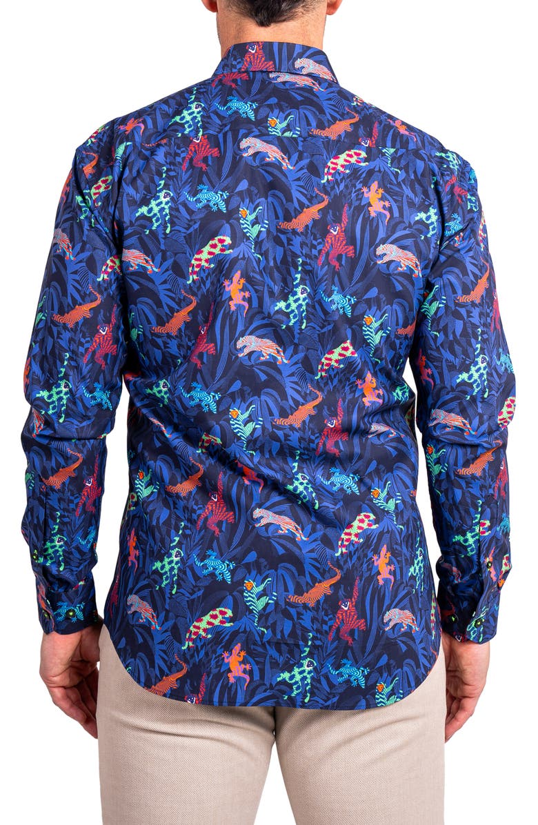 Maceoo Fibonacci Ascension 0213 Jungle Print Contemporary Fit Button-Up Shirt, Alternate, color, Blue