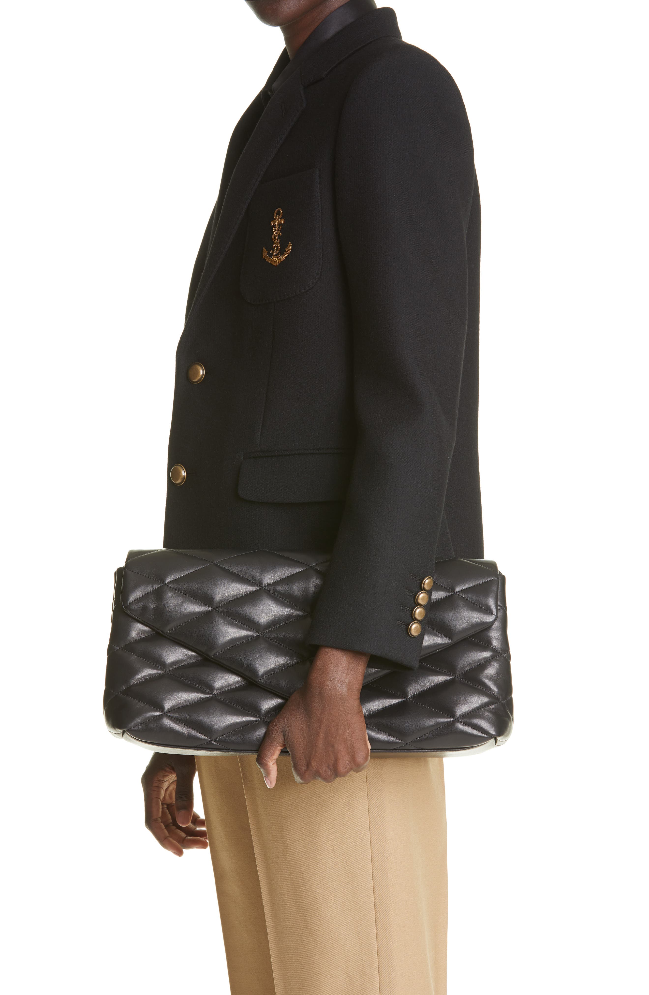 Saint Laurent Sade Leather Puffer Clutch, Alternate, color, 