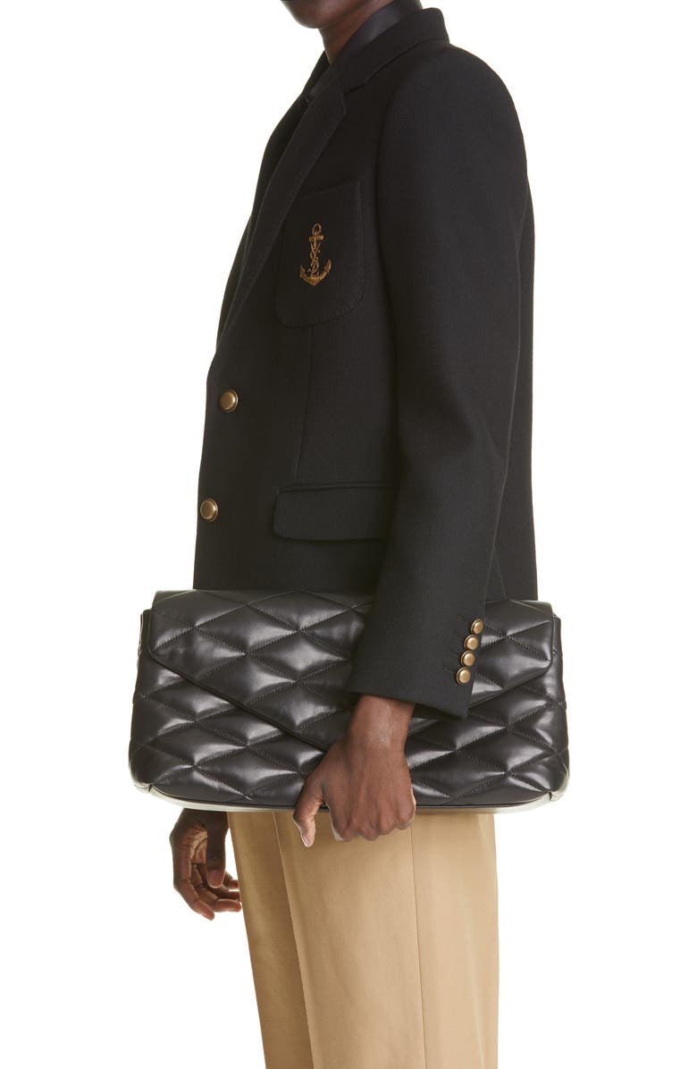 Saint Laurent Sade Leather Puffer Clutch, Alternate, color,