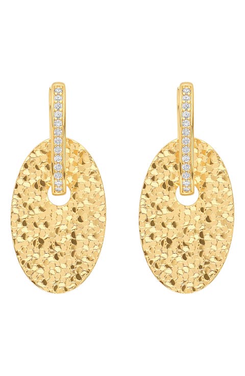 Dolce Sole Textured Oval Drop Huggie Hoop Earrings