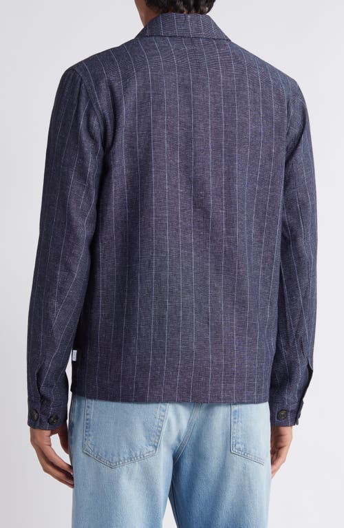 Les Deux Constantin Stripe Linen Blend Coach's Jacket In Dark Navy/ivory