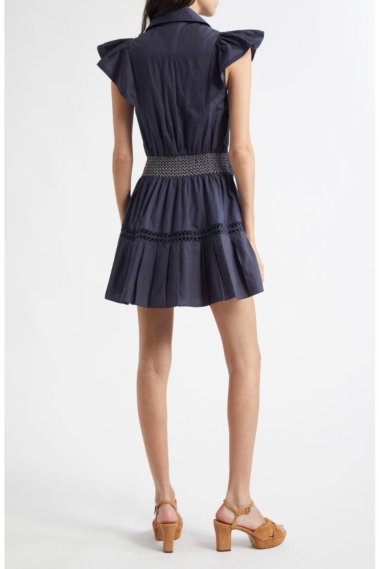 Pleated Belted Flutter Sleeve Minidress, Alternate, color, SPRING NAVY
