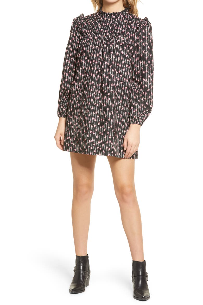 Wales Floral Stripe Long Sleeve Shift Dress, Main, color, BLACK WALLPAPER FLORAL