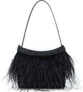 STAUD Winslow Feather Trim Leather Shoulder Bag