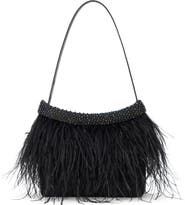 STAUD Winslow Feather Trim Leather Shoulder Bag