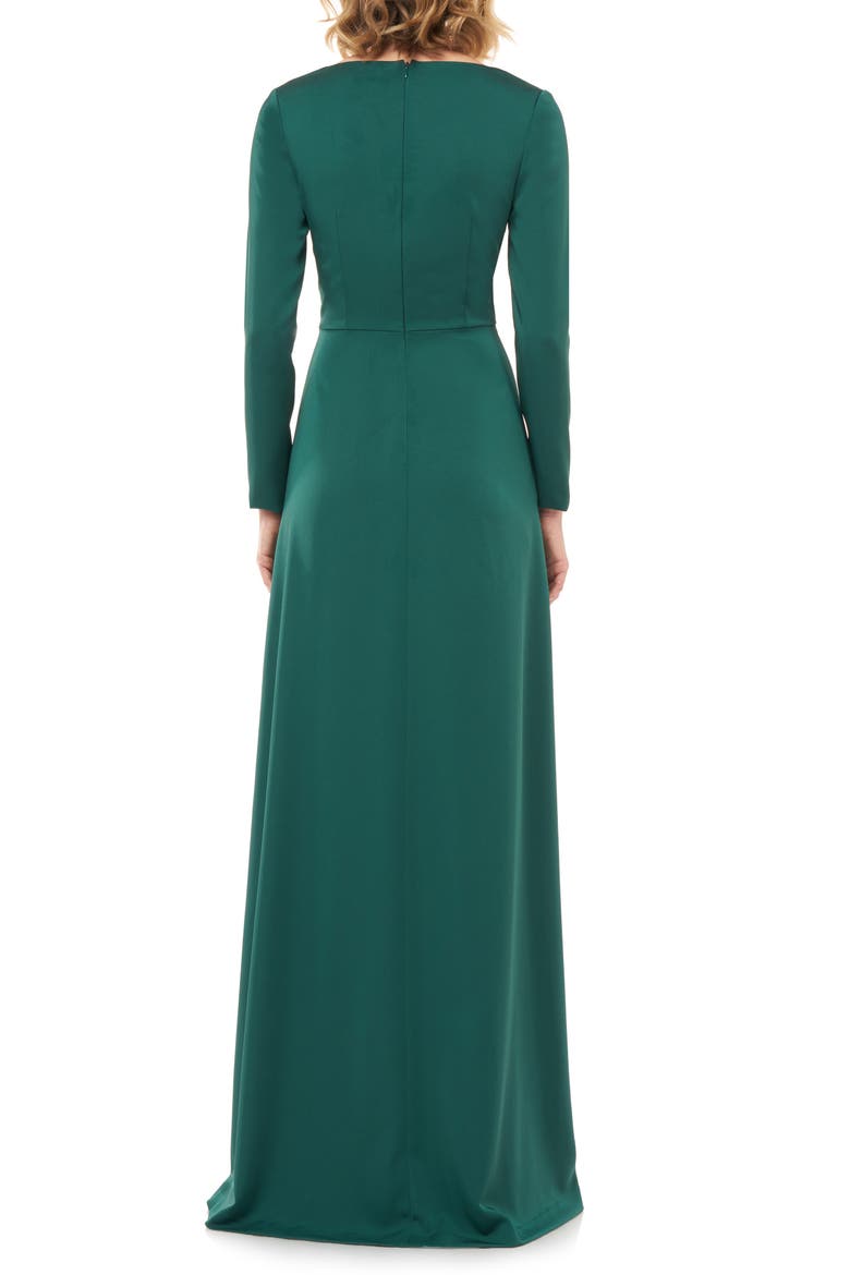 Adelina Long Sleeve Evening Gown, Alternate, color, EMERALD