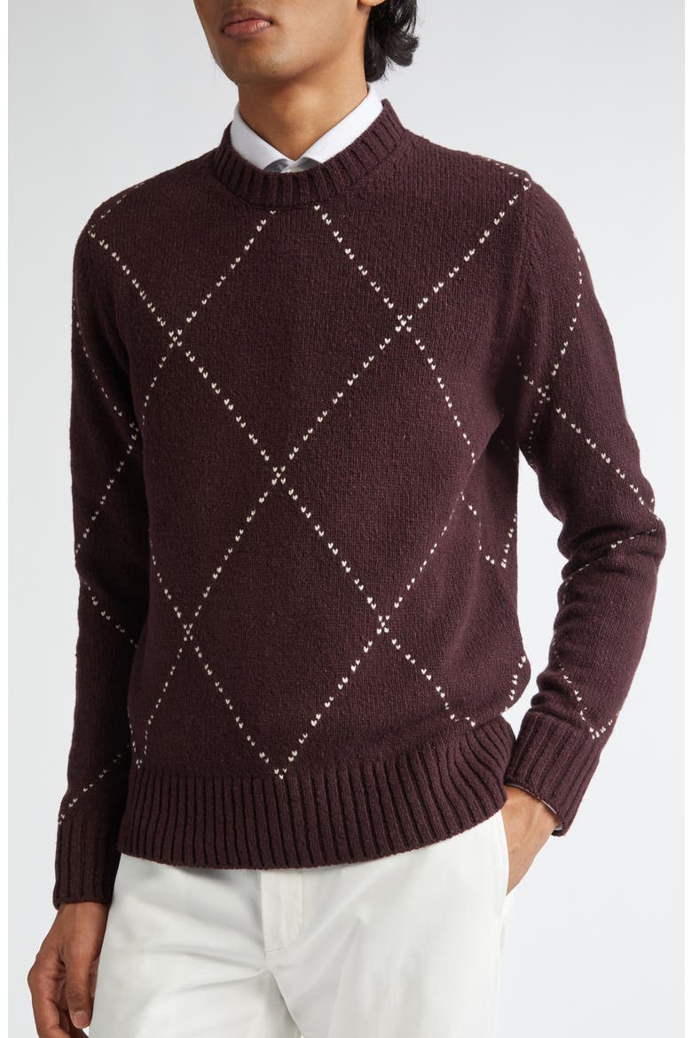 Argyle Wool Crewneck Sweater, Alternate, color, BAROLO SAND
