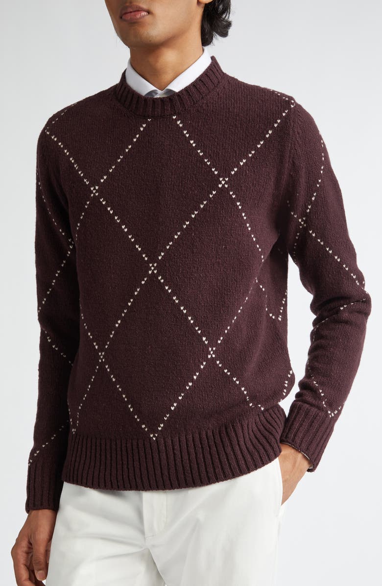 Eleventy Argyle Wool Crewneck Sweater, Alternate, color, 