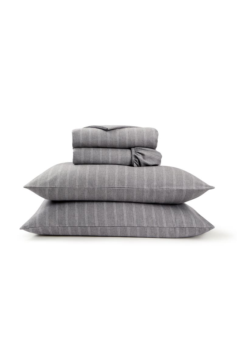 CHRISTY Flannel Stripe Brushed Cotton Sheet Set Bundles, Main, color, Silver