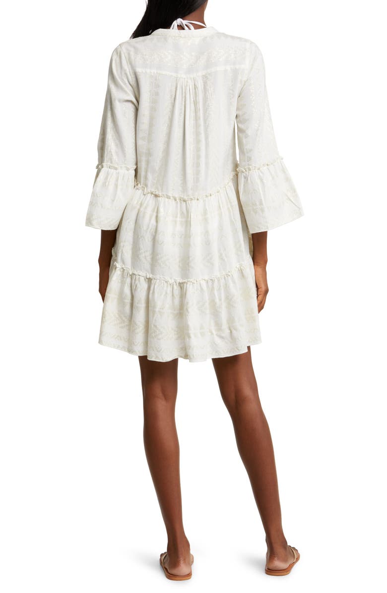 Elan Metallic Bell Sleeve Cover-Up Dress, Alternate, color, Natural/ Gold