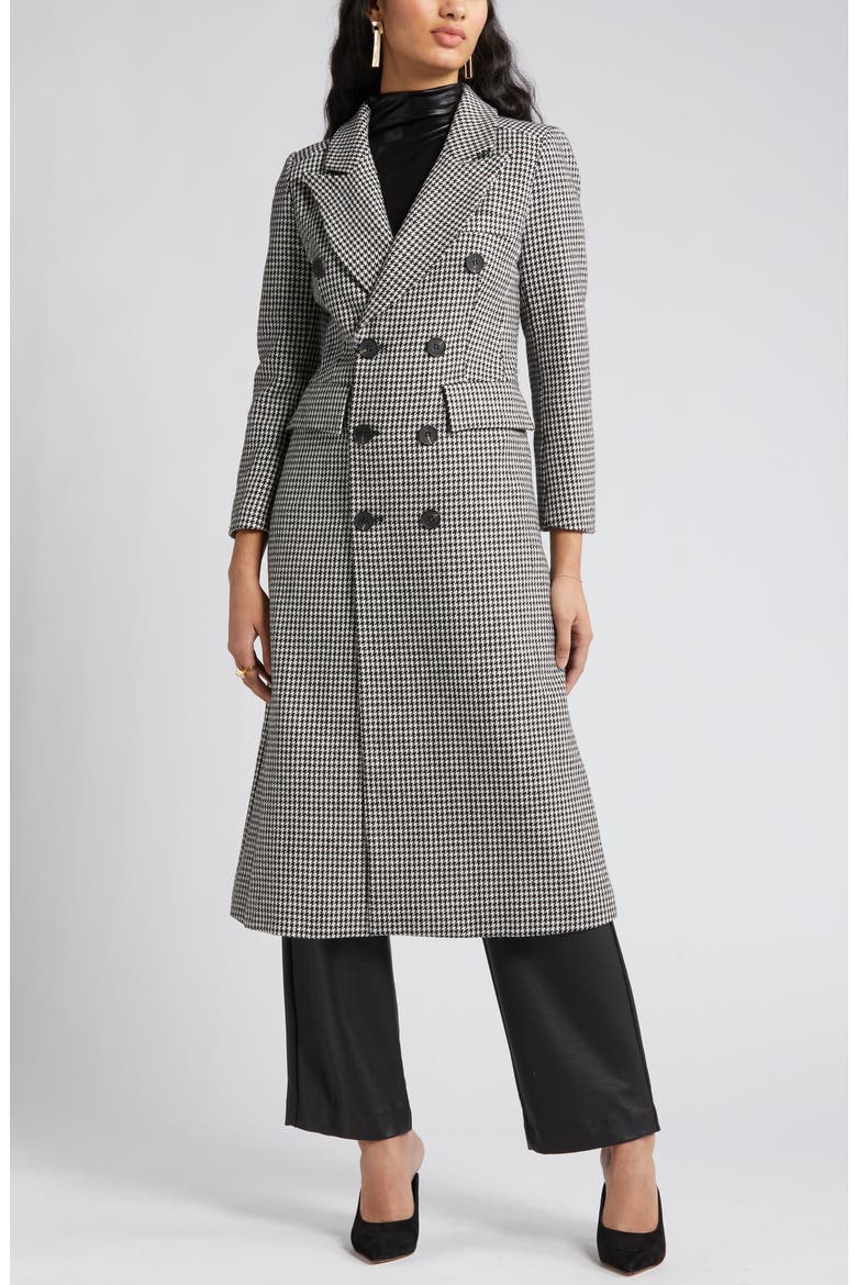 Houndstooth Double Breasted Coat, Alternate, color, BLACK