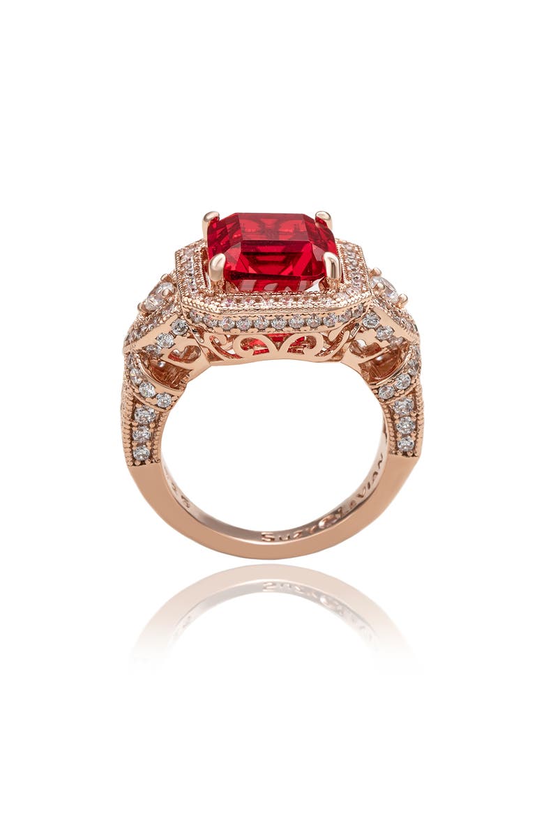 Pavé Cubic Zirconia Engagement Ring, Alternate, color, RED