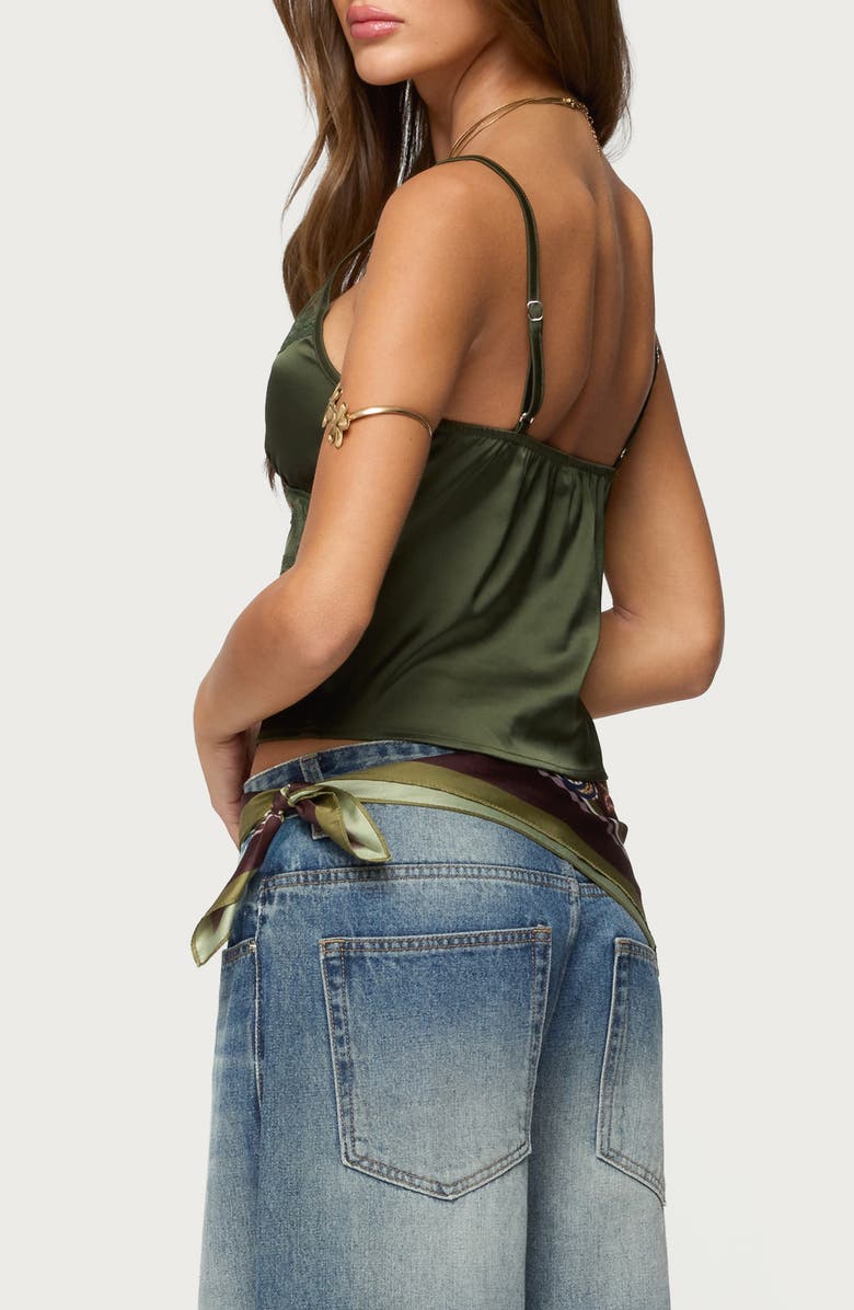 EDIKTED Tamar Lace Trim Satin Camisole, Alternate, color, Olive