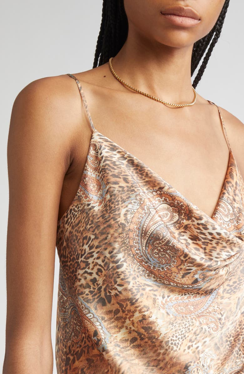 L'AGENCE Calista Cowl Neck Cami, Alternate, color, Brown/ Blue Valencia Leopard