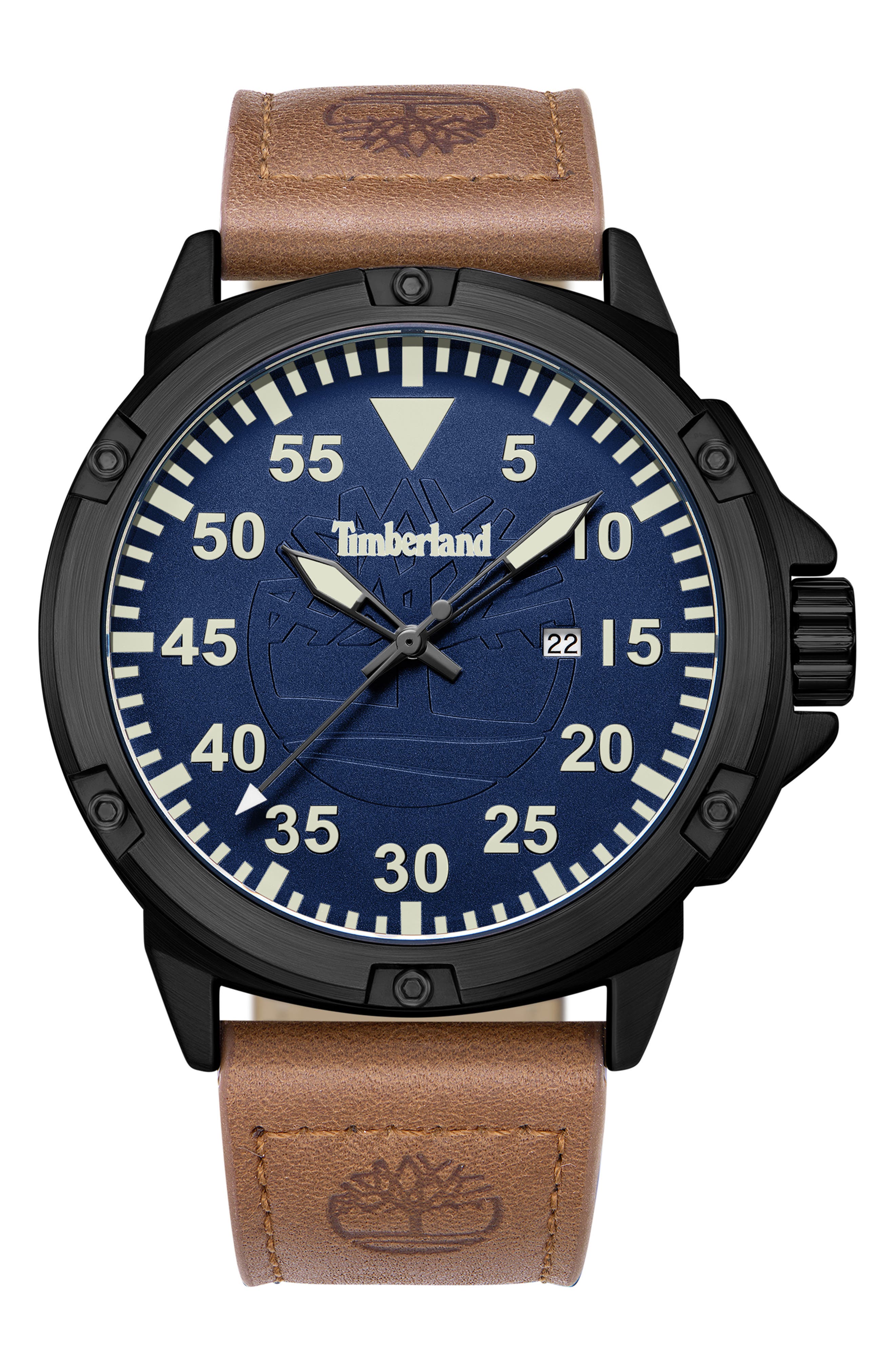 Classic Three Hand Leather Strap Watch, 46mm