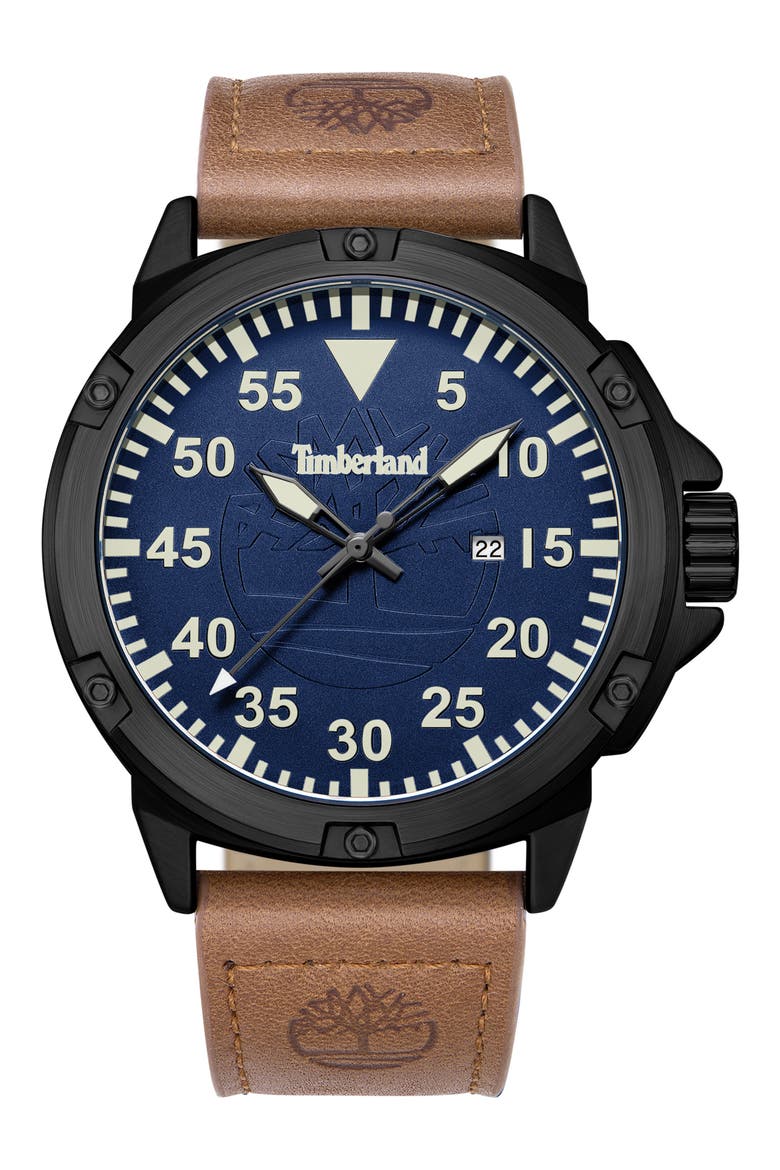 Classic Three Hand Leather Strap Watch, 46mm, Main, color, TAN