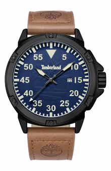 Classic Three Hand Leather Strap Watch, 46mm