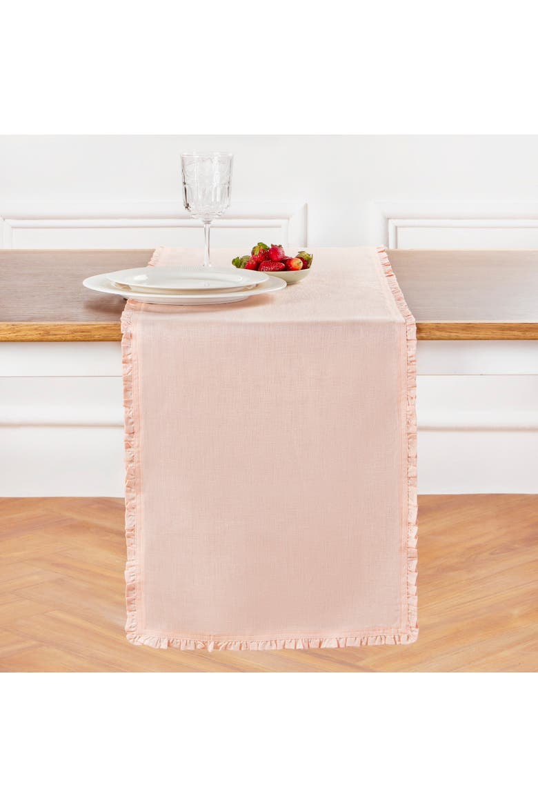 Linen Table Runner - Juliette Ruffle, Main, color, Peach Cloud