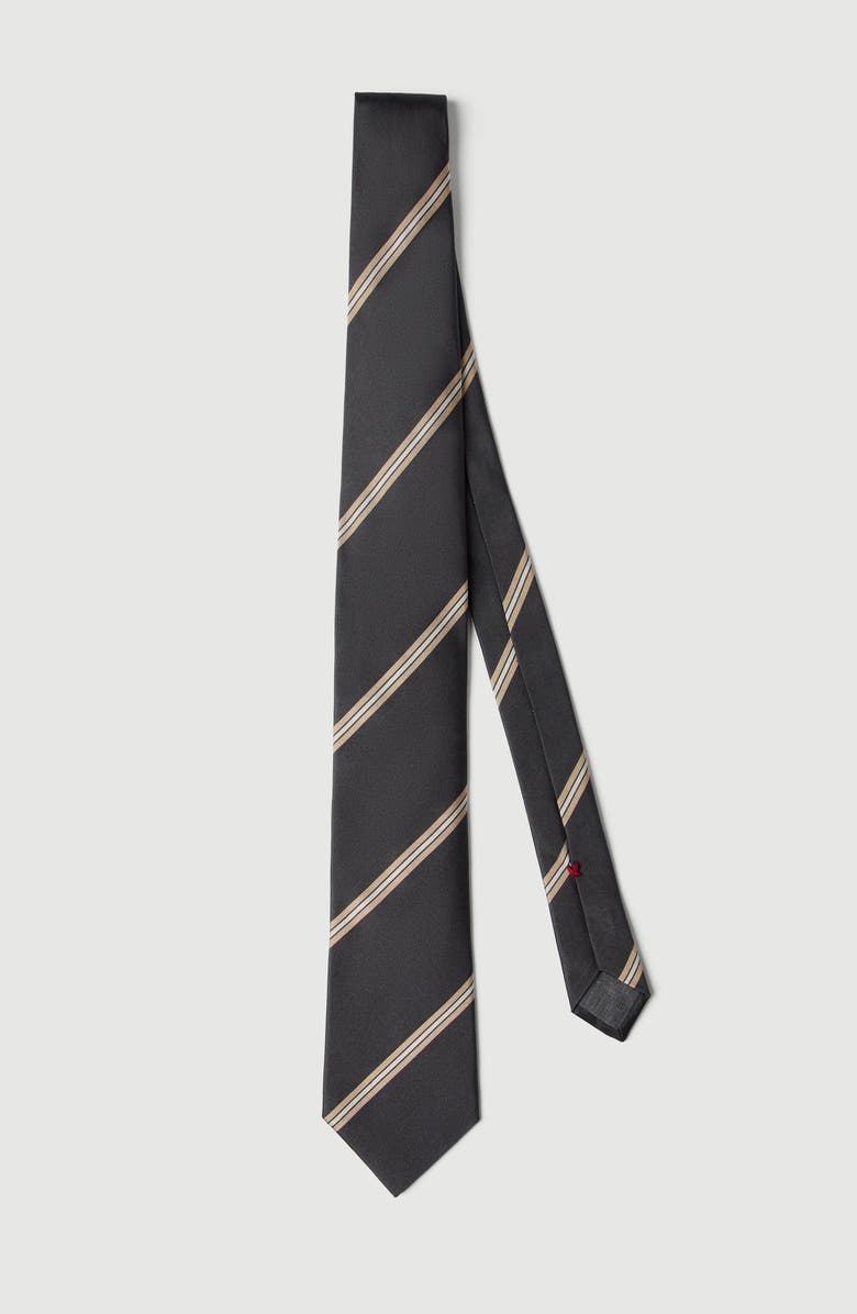 Brunello Cucinelli Regimental stripe silk tie, Alternate, color, Anthracite