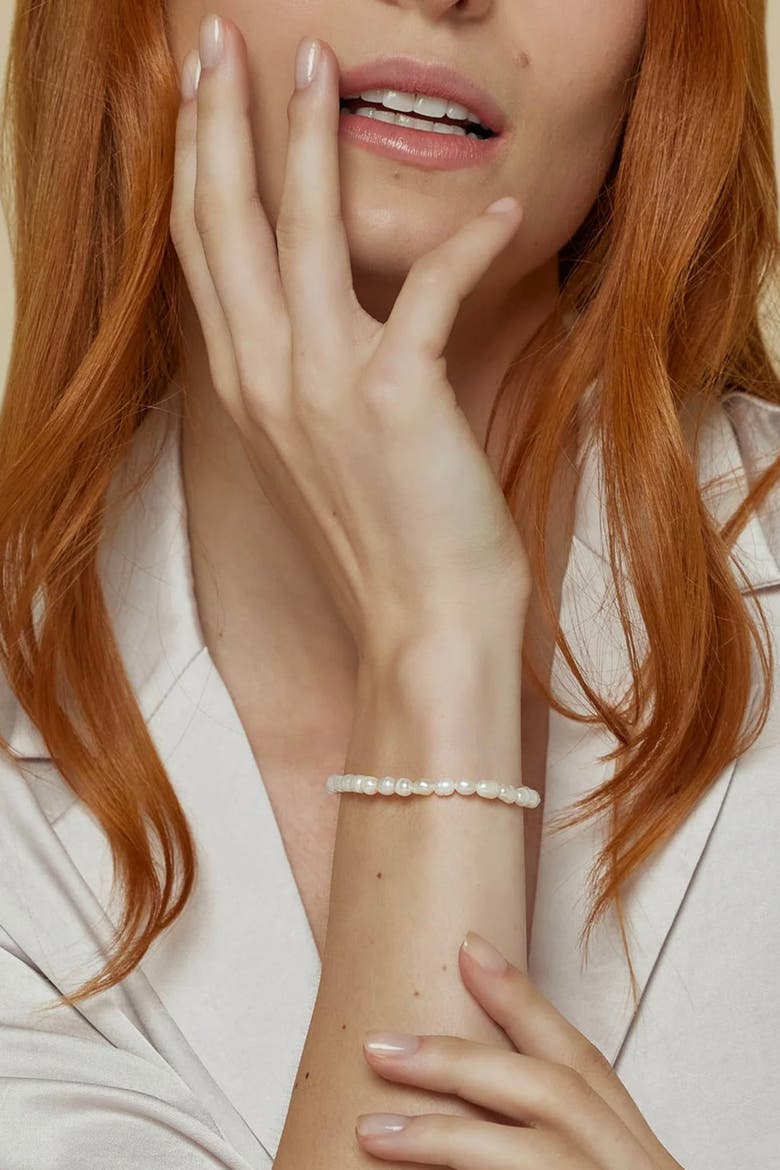 14k Gold Plated Memories Base Pearl Bracelet Dainty Minimalist Gift, Alternate, color, Gold