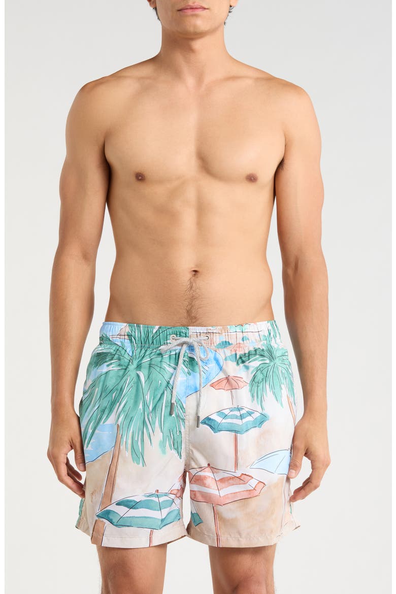 Ponji Printed Volley Swim Shorts, Main, color, TAN