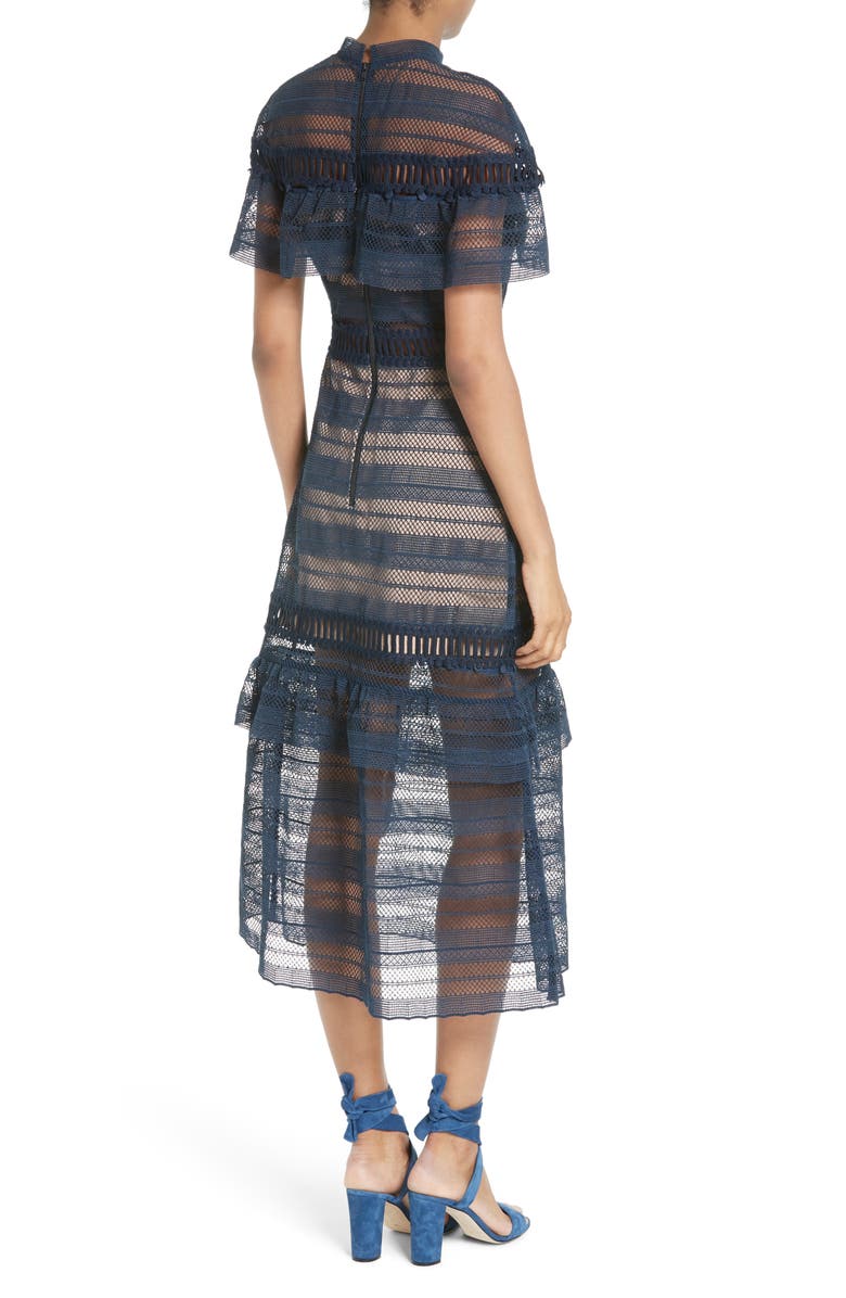 Self-Portrait Ruffle Sleeve Lace Midi Dress, Alternate, color, 