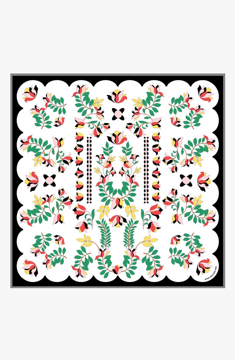 Jessie Zhao New York Double Sided Silk Scarf Floral Parade, Main, color, White