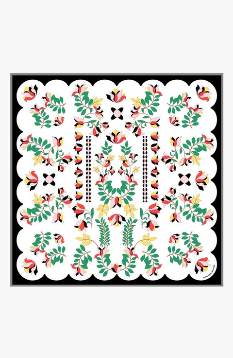 Double Sided Silk Scarf Floral Parade