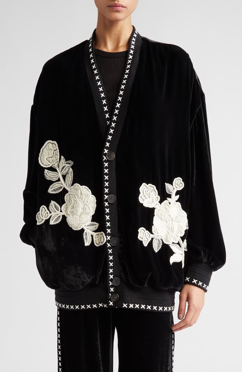 Golden Goose Gisellse Floral Embroidery Appliqué Velvet Jacket, Main, color, 