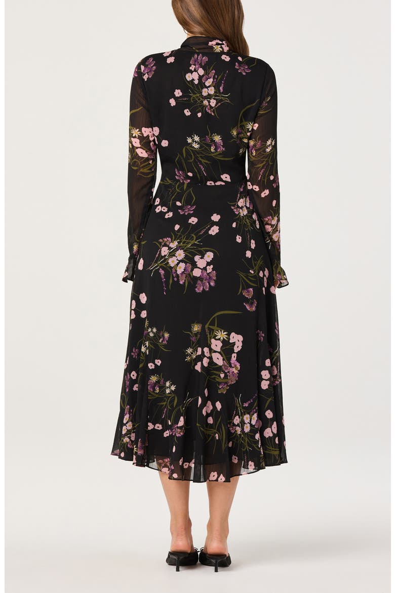 Floral Tie Neck Long Sleeve Dress, Alternate, color, BLACK PINK FLORAL