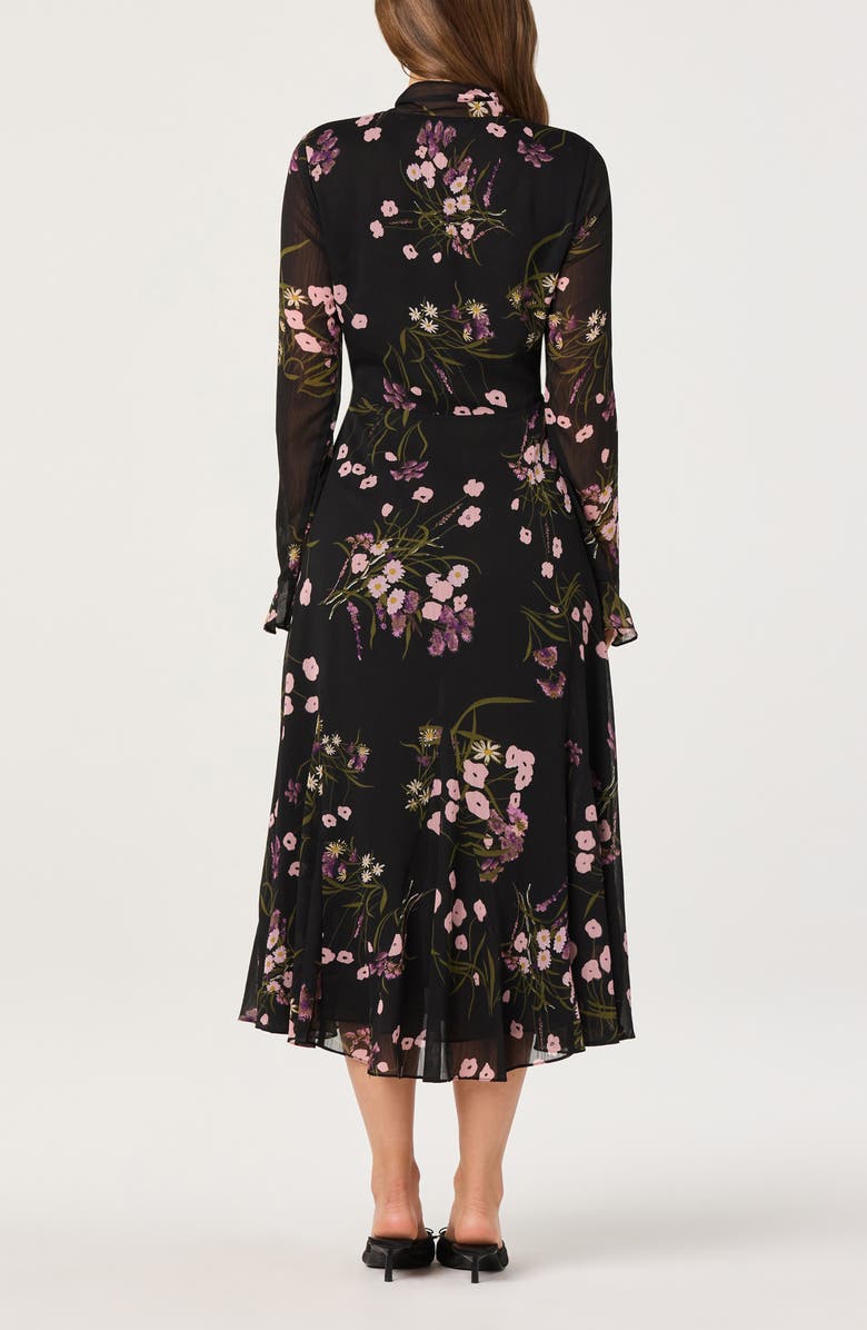 ASTR the Label Floral Tie Neck Long Sleeve Dress, Alternate, color, Black Pink Floral
