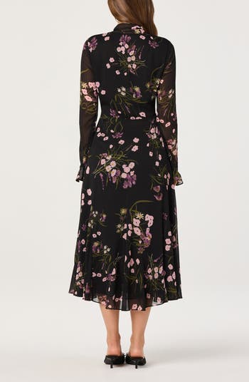 Floral Tie Neck Long Sleeve Dress