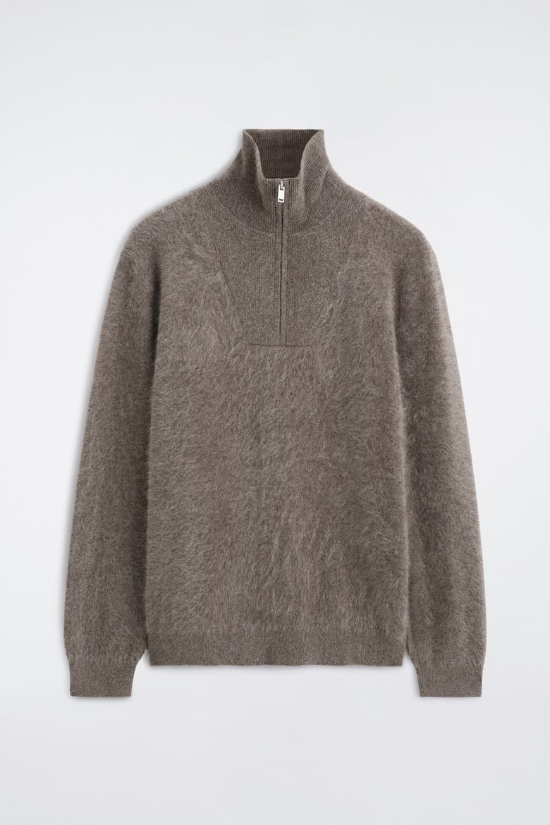 Brushed Pure Cashmere Zip-up Sweater, Alternate, color, BROWN