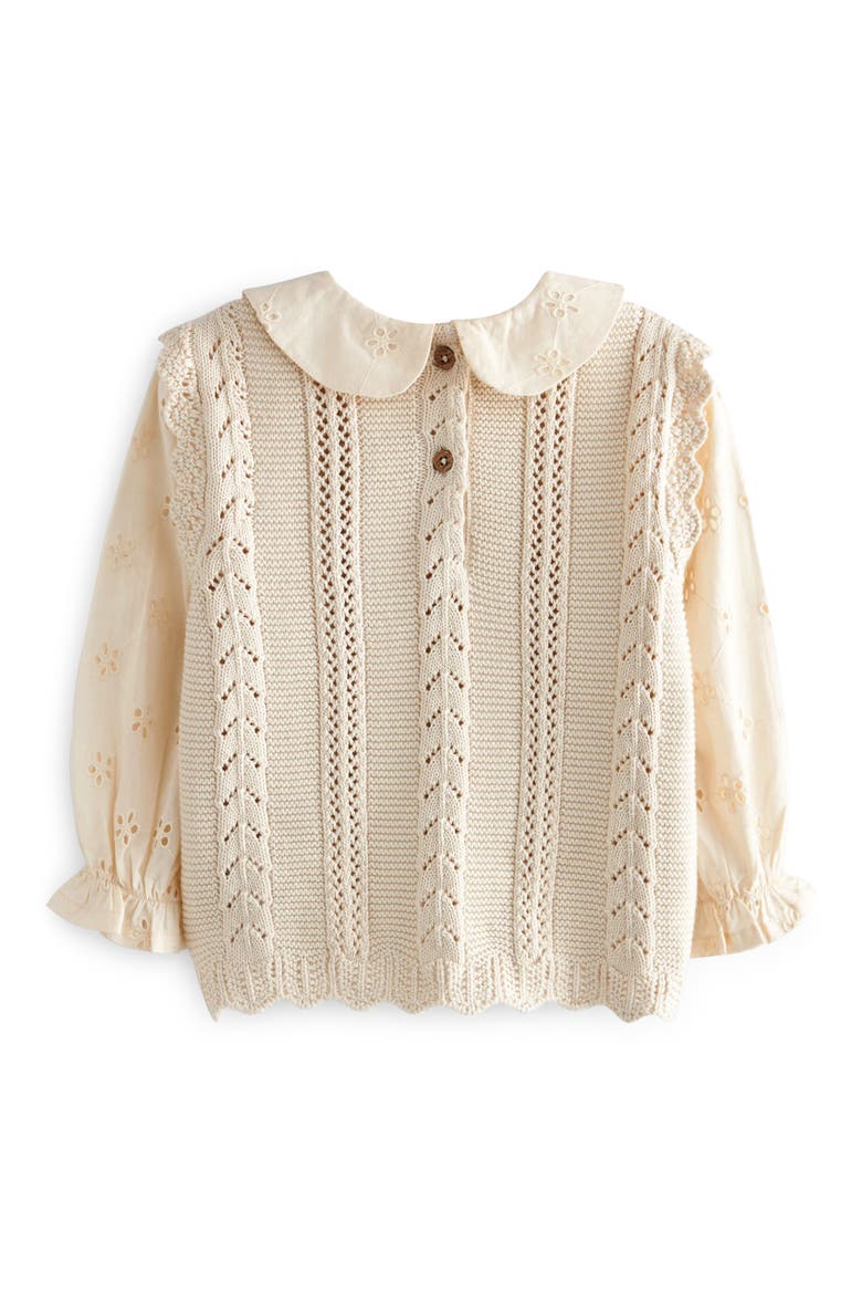 Kids' Mix Media Pointelle & Eyelet Cotton Sweater, Alternate, color, IVORY