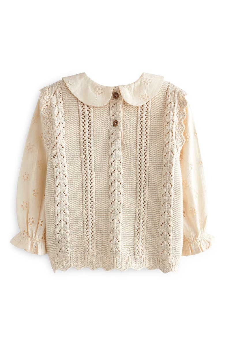 NEXT Kids' Mix Media Pointelle & Eyelet Cotton Sweater, Alternate, color,
