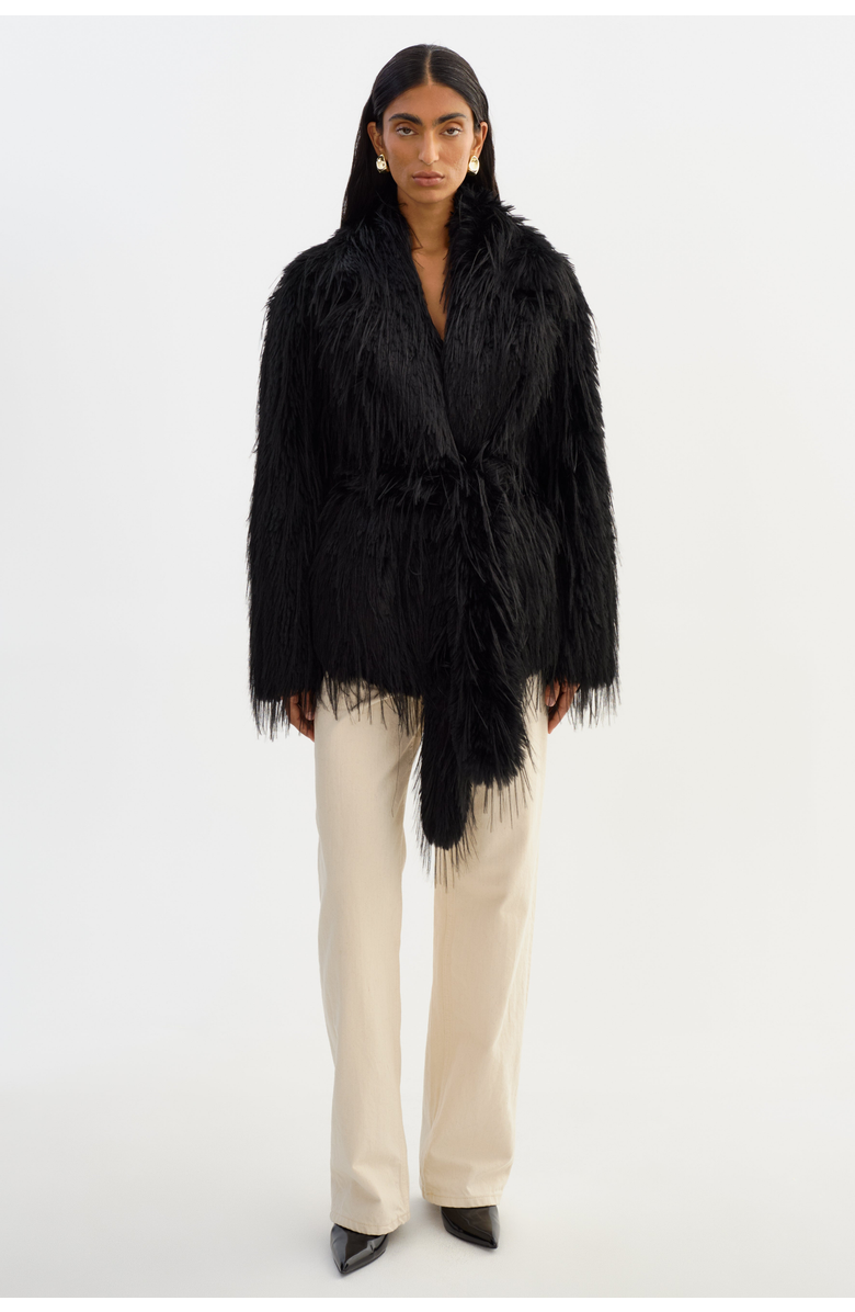LAMARQUE Isla | Faux Fur Belted Coat, Alternate, color, Black