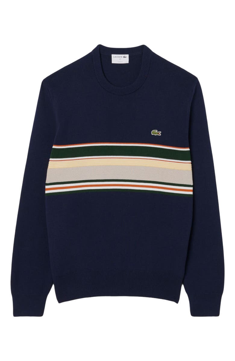 Lacoste Ottoman Stitch Stripe Cotton & Wool Sweater, Alternate, color, 9Il Navy Blue/ Sinople-Lapland