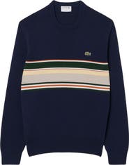 Lacoste Ottoman Stitch Stripe Cotton & Wool Sweater