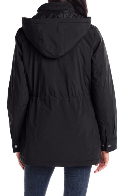Gallery Water Resistant Insulated Stadium Coat With Removable Hood In Black