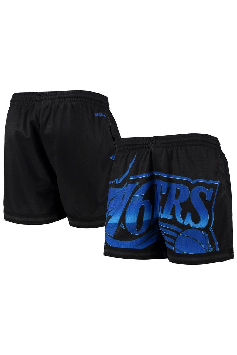 Women's Mitchell & Ness Black Philadelphia 76ers Big Face 4.0 Mesh Shorts, Main, color, Black