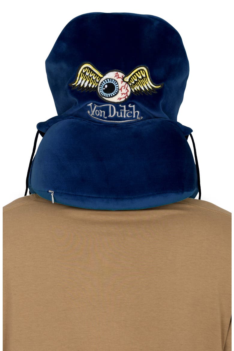 Eyeconic Hooded Ergonomic Memory Foam Travel Neck Pillow, Alternate, color, Navy