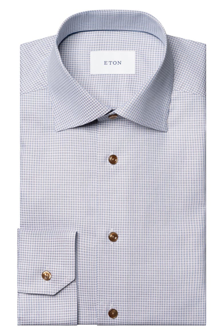 Slim Fit Check Organic Cotton Twill Dress Shirt, Alternate, color, BLUE