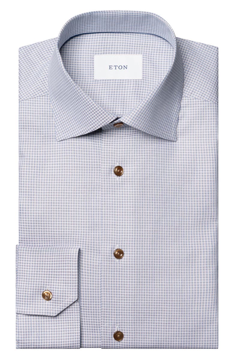 Eton Slim Fit Check Organic Cotton Twill Dress Shirt, Alternate, color, Blue