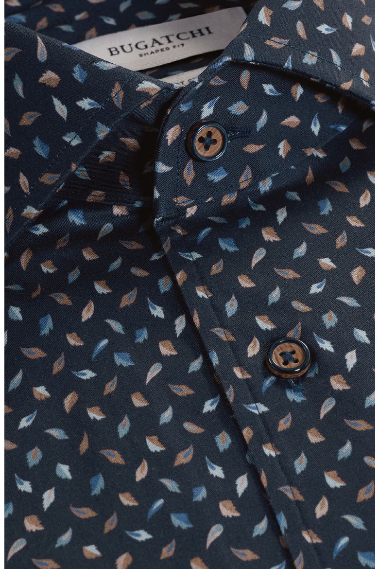 Alvin Trim Fit Leaf Print Stretch Cotton Button-Up Shirt, Alternate, color, NAVY