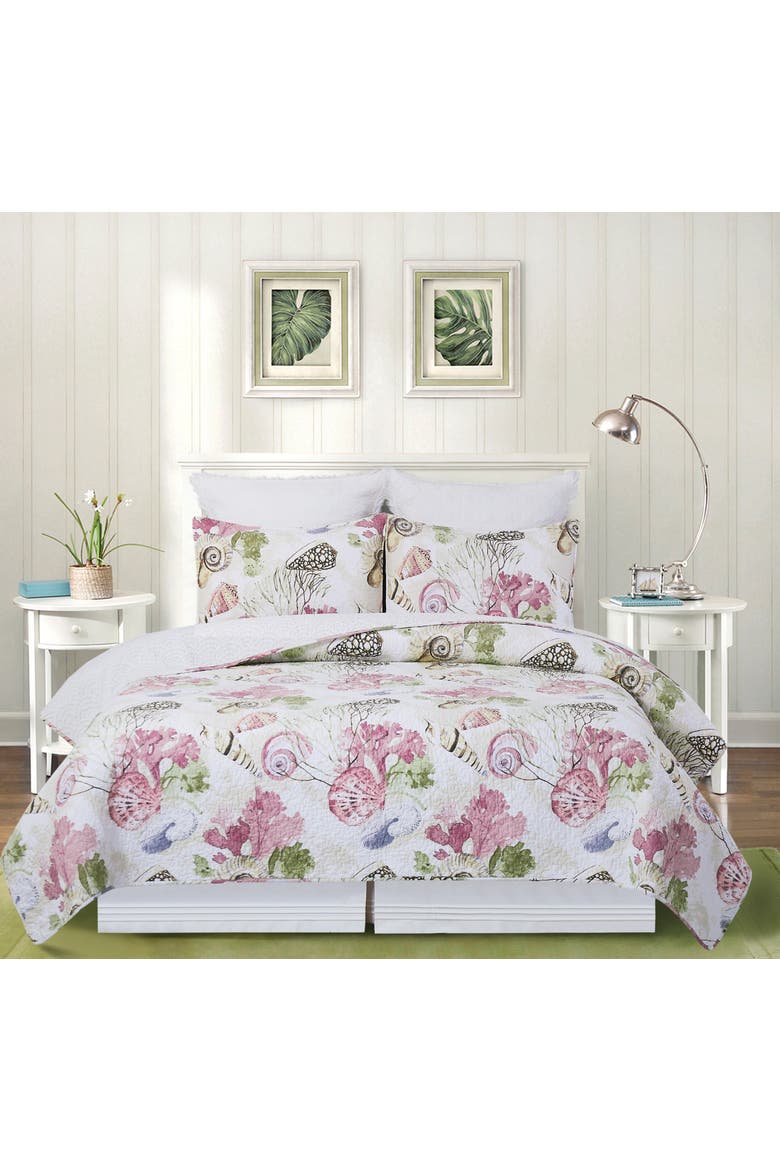 Vilano Bay Cotton Quilt Set  - Reversible and Machine Washable, Alternate, color, Pink